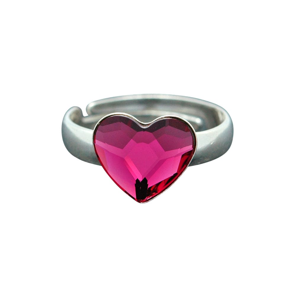 Silver Heart Fuchsia Pink  Ring
