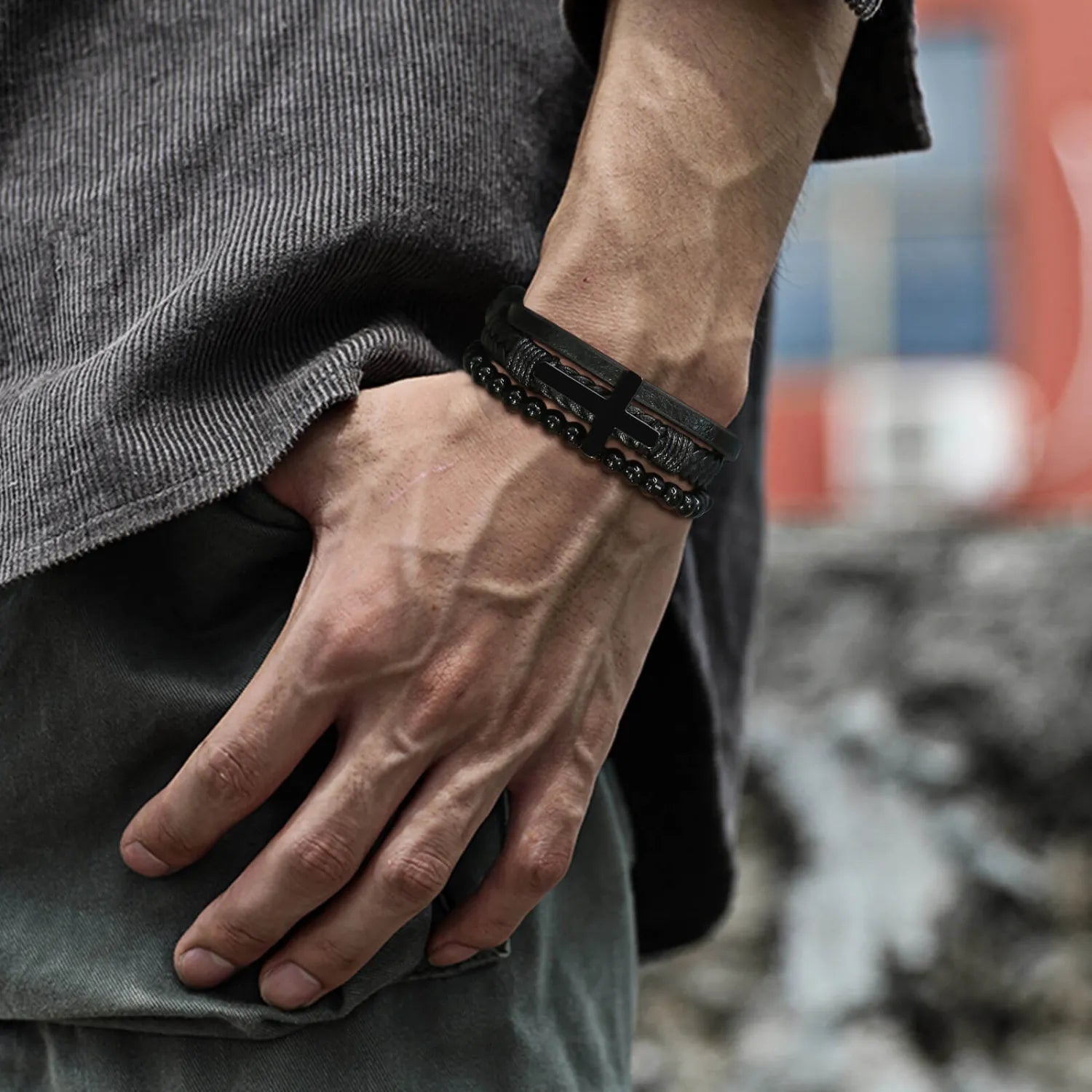 Leather Cross Bracelet