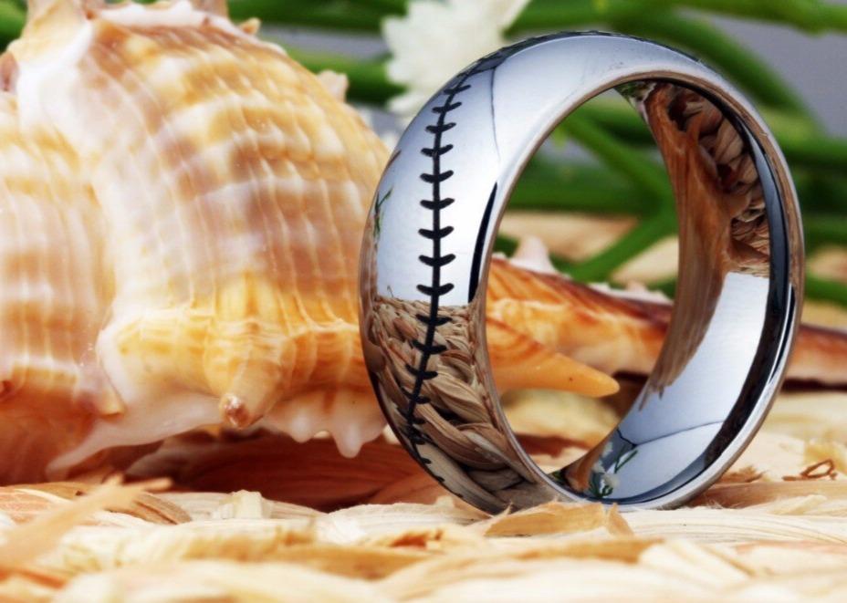 Tungsten Silver Baseball Ring