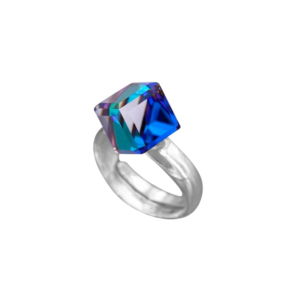 Silver Bermuda Blue Cube Stone ring