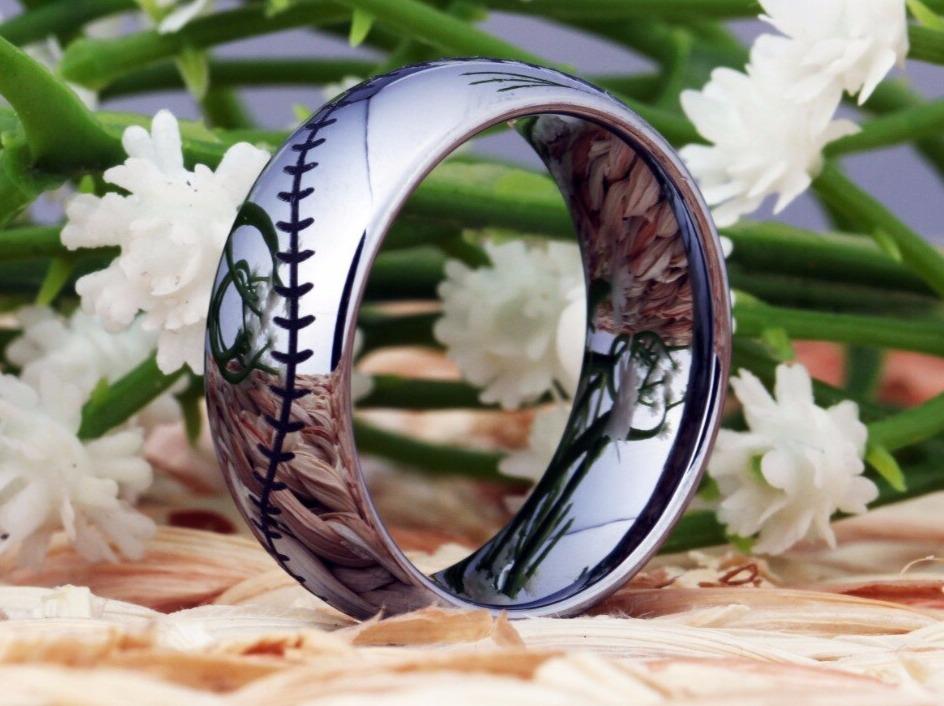 Tungsten Silver Baseball Ring