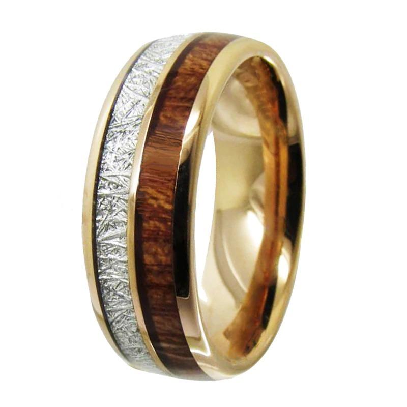 Wood Inlay Couple Wedding Engagement Ring