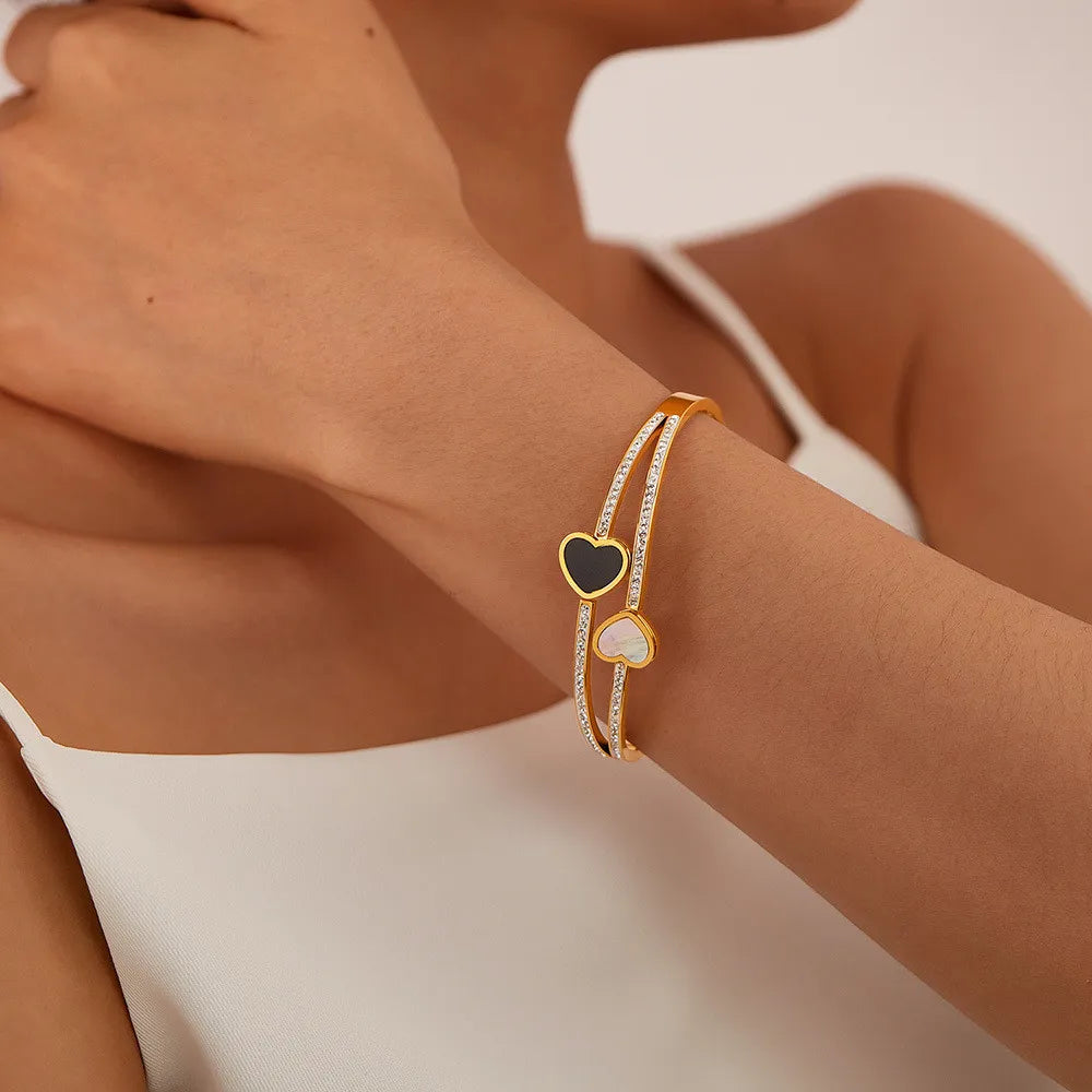Steel Sparkling Black & White Heart Bracelet