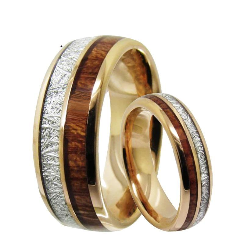Tungsten Wood Inlay 8mm Gold Wedding & Engagement Ring for Men