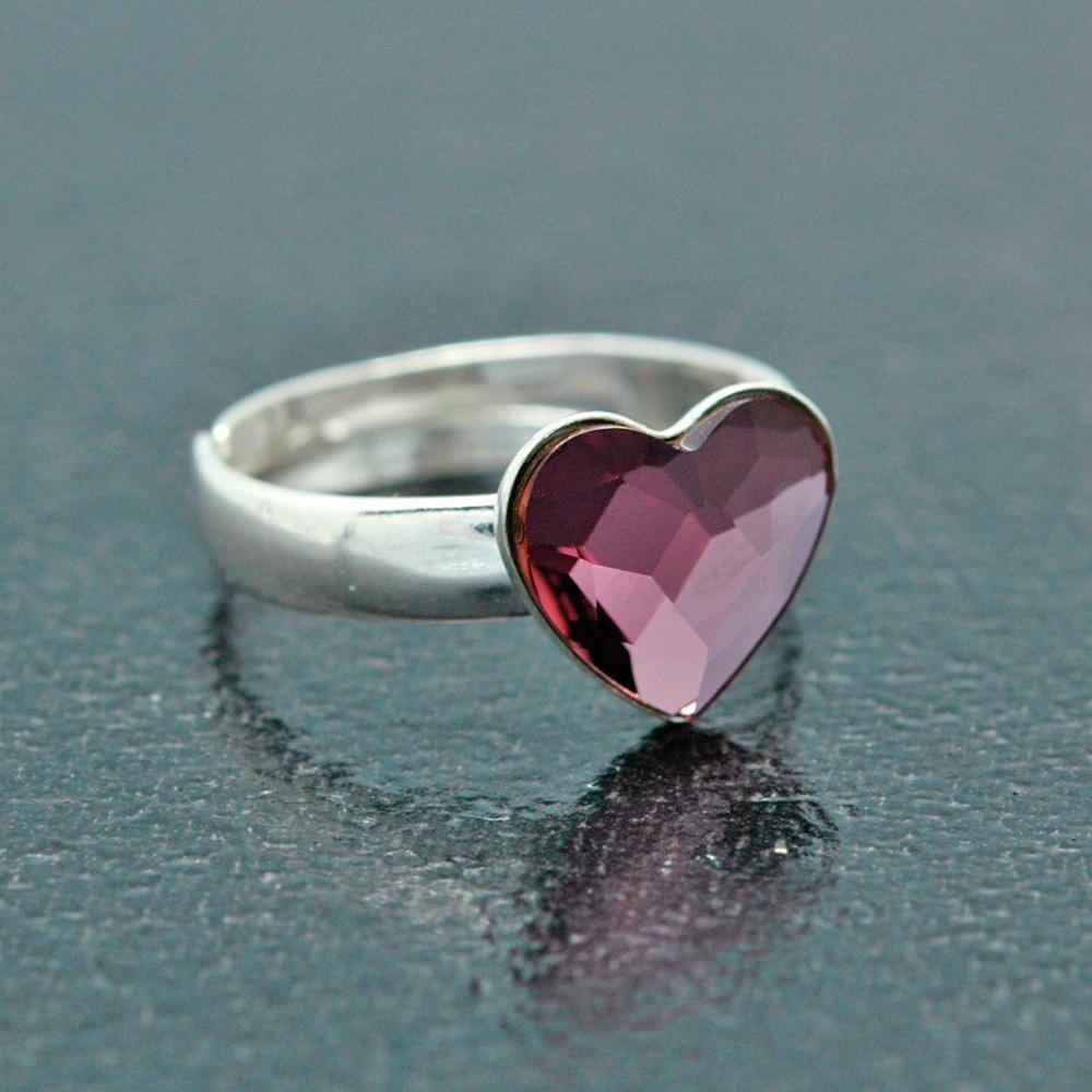 Sterling silver Antique Pink Heart Ring made with Swarovski Crystal