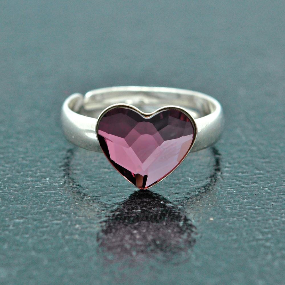 Sterling silver Antique Pink Heart Ring made with Swarovski Crystal