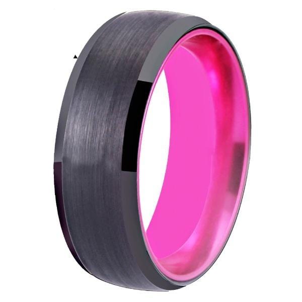 Tungsten Black and Pink Wedding Ring