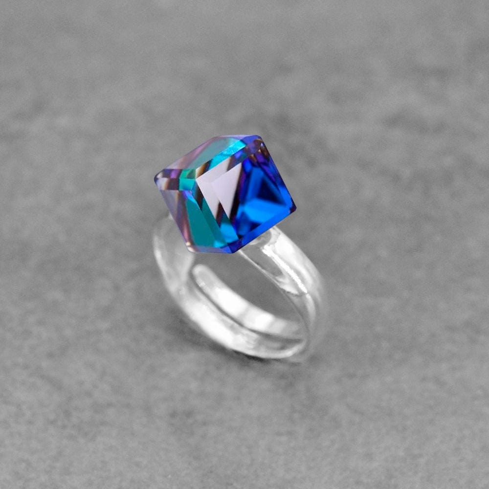 Silver Bermuda Blue Cube Stone ring