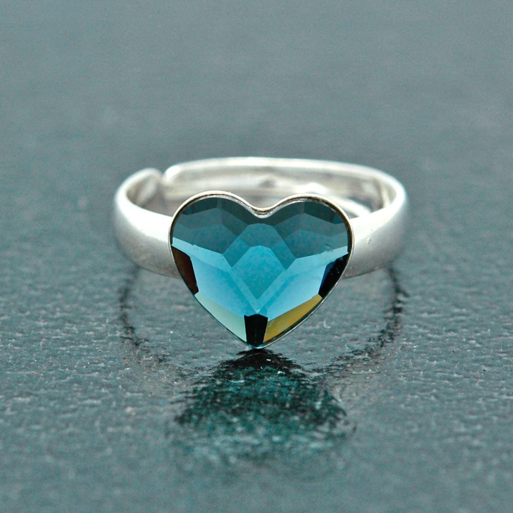 Silver Heart Denim Blue Ring