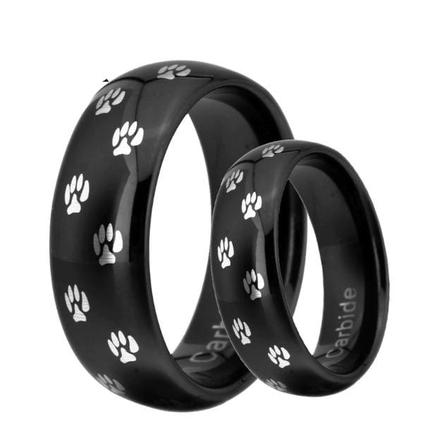 Tungsten 6mm Paw Print Black Wedding Bands