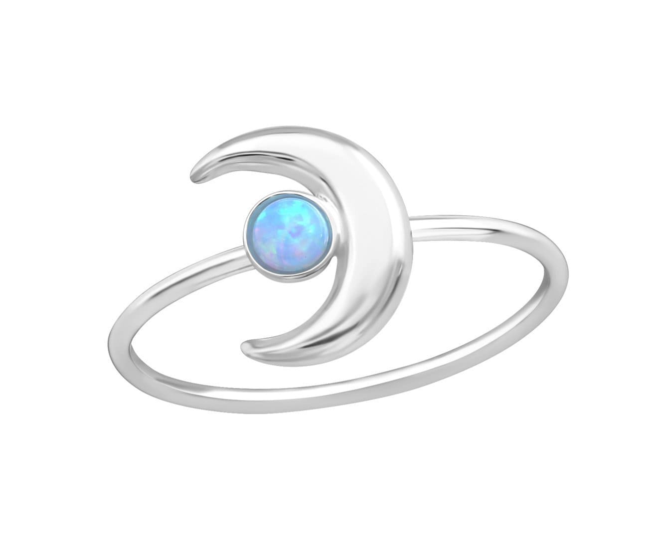 Sterling Silver Opal Moon Ring