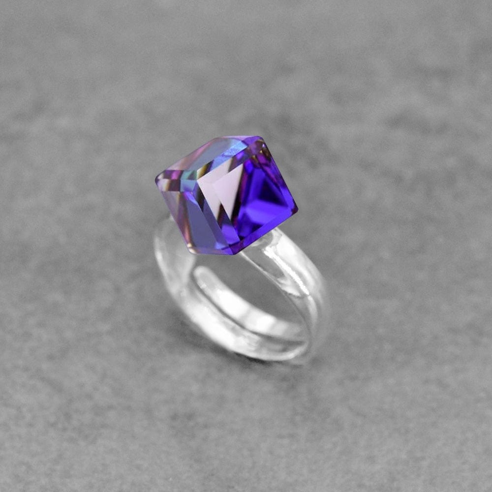 Silver  Cube Blue Stone ring