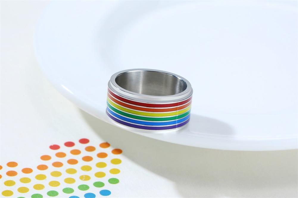 Stainless Steel Rainbow Spinner Ring