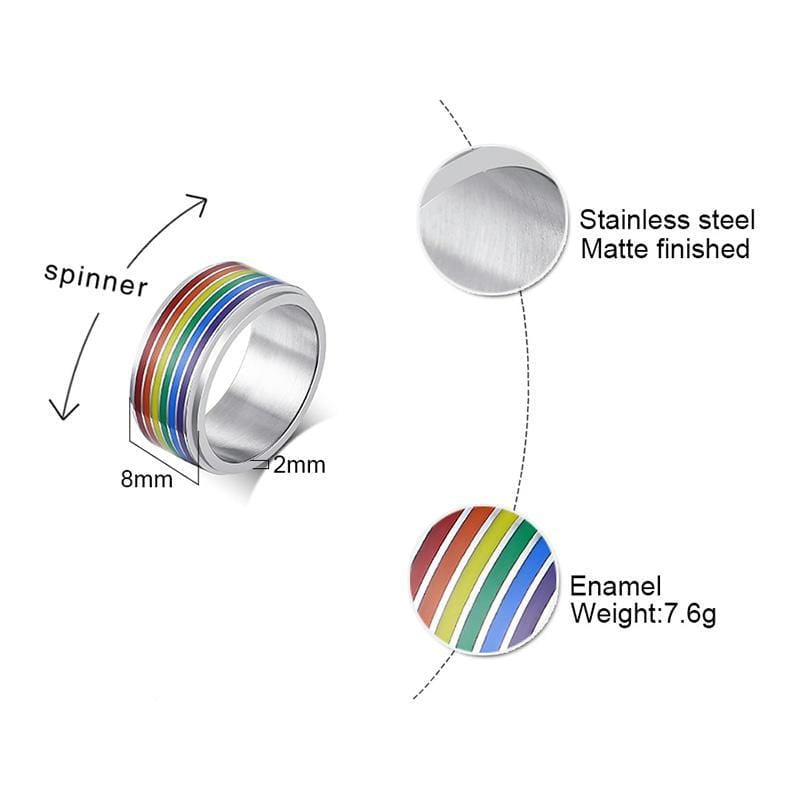 Stainless Steel Rainbow Spinner Ring
