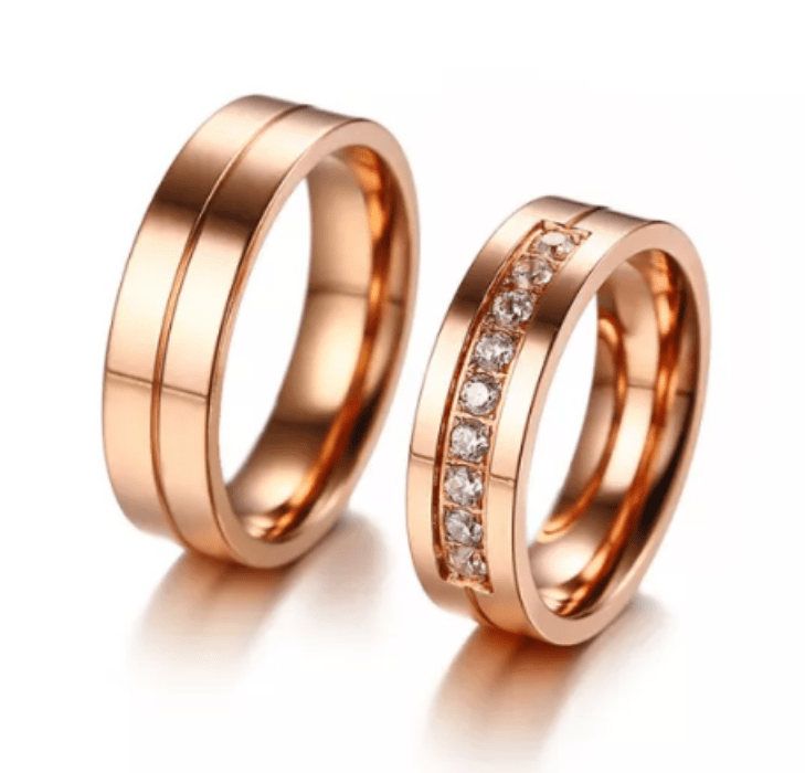 Steel Rose Gold Wedding Engagement Ring for Couple