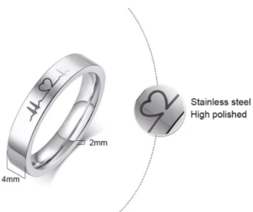 Steel Heartbeat Wedding Engagement Ring for Couple