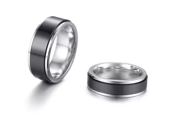 Steel Black Center Spinner Wedding Engagement Ring for Couple