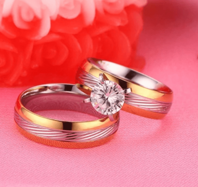 Mens Gold And Silver Solitaire Wedding Ring