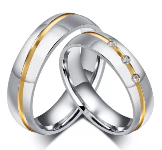 Steel  Gold Line CZ Wedding Engagement Ring for Couple