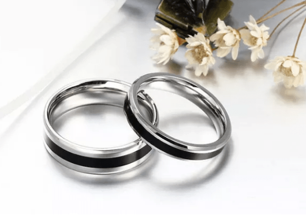 Steel Silver Black  Wedding Engagement Ring for Couple