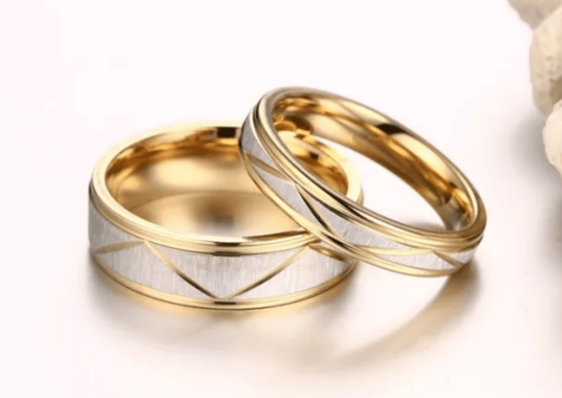 Steel IP Gold Wedding Engagement Ring for Couple