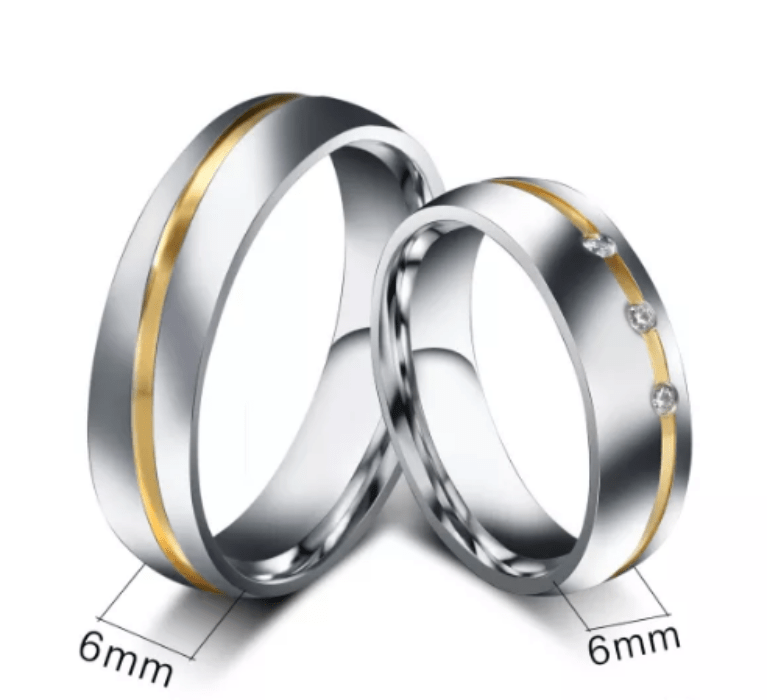 Steel  Gold Line CZ Wedding Engagement Ring for Couple