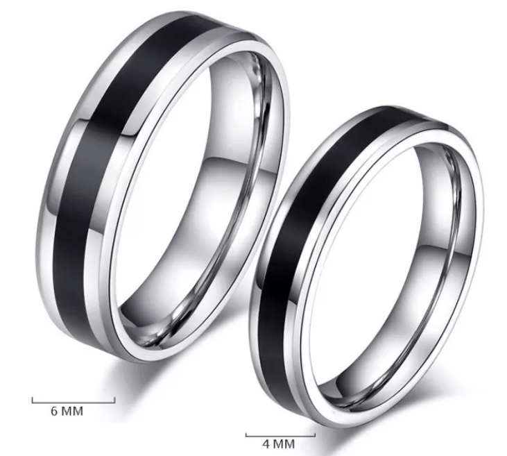 Steel Silver Black  Wedding Engagement Ring for Couple