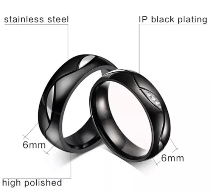 Steel Black CZ Evil Eye Wedding Engagement Ring for Couple