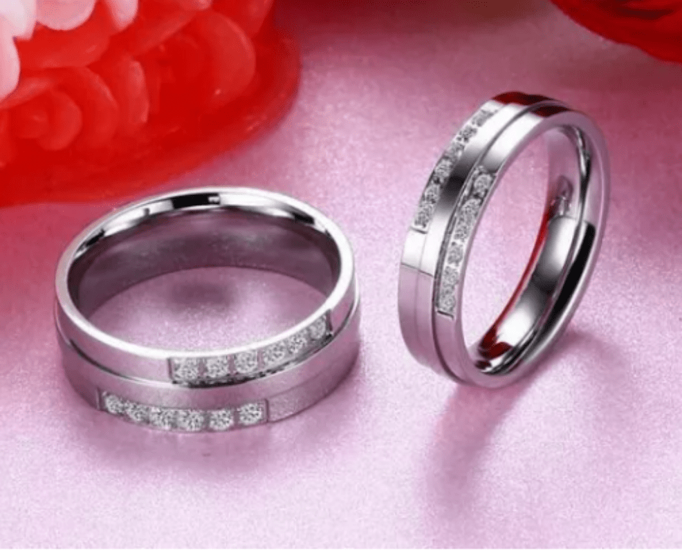Steel CZ Wedding Engagement Ring for Couple