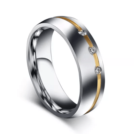 Steel  Gold Line CZ Wedding Engagement Ring for Couple