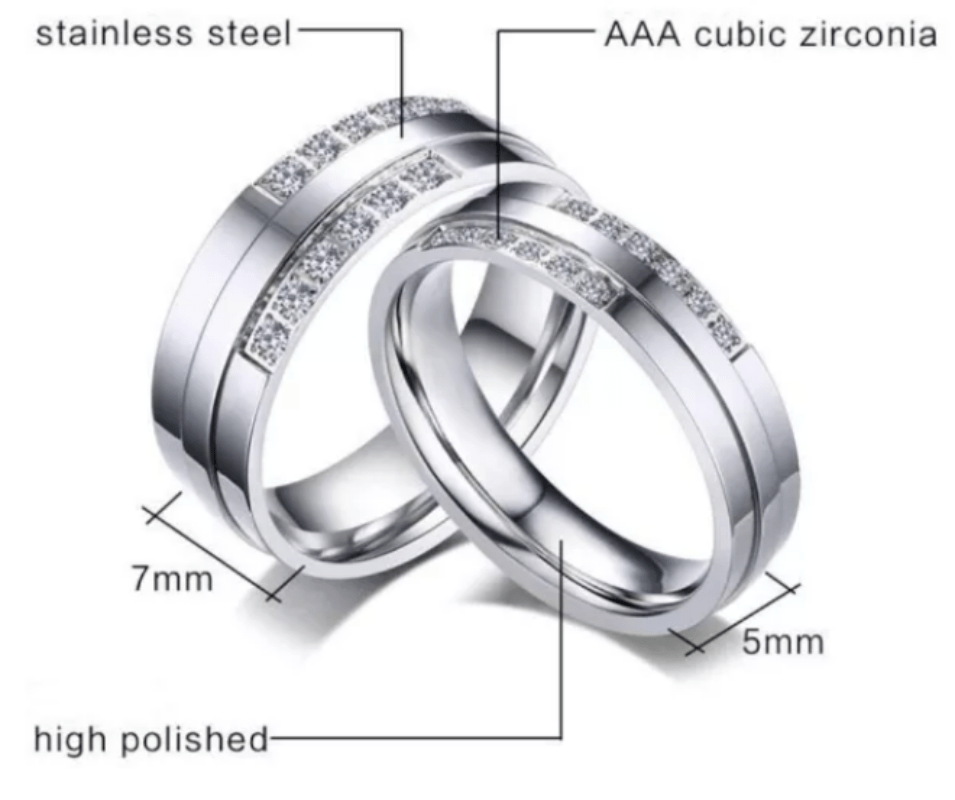 Steel CZ Wedding Engagement Ring for Couple