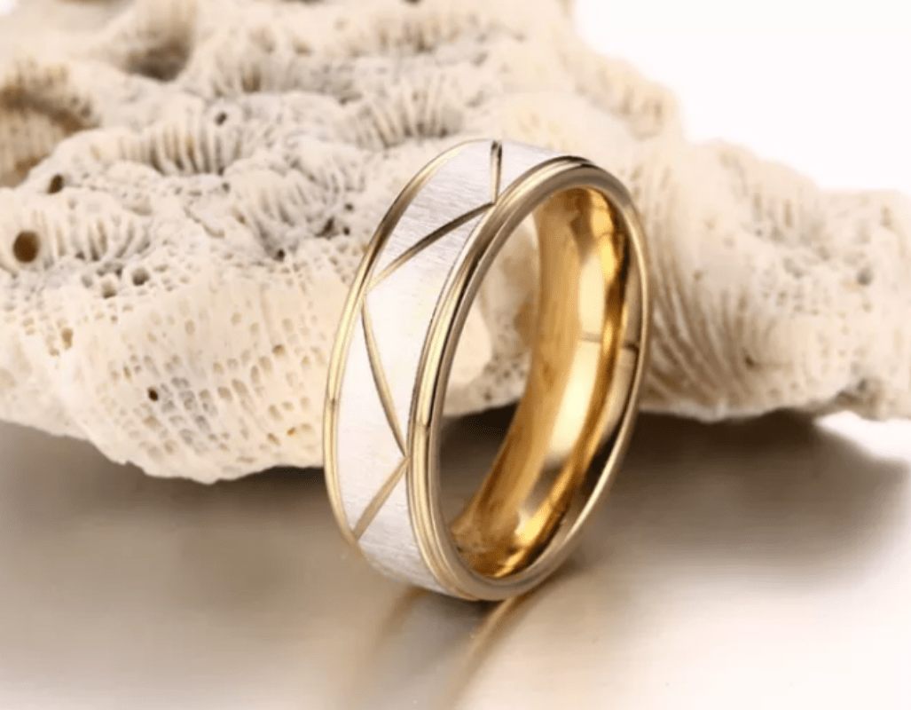 Steel IP Gold Wedding Engagement Ring for Couple
