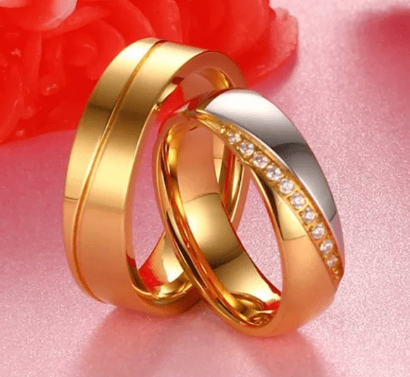 Steel Gold Wedding Engagement Ring for Couple