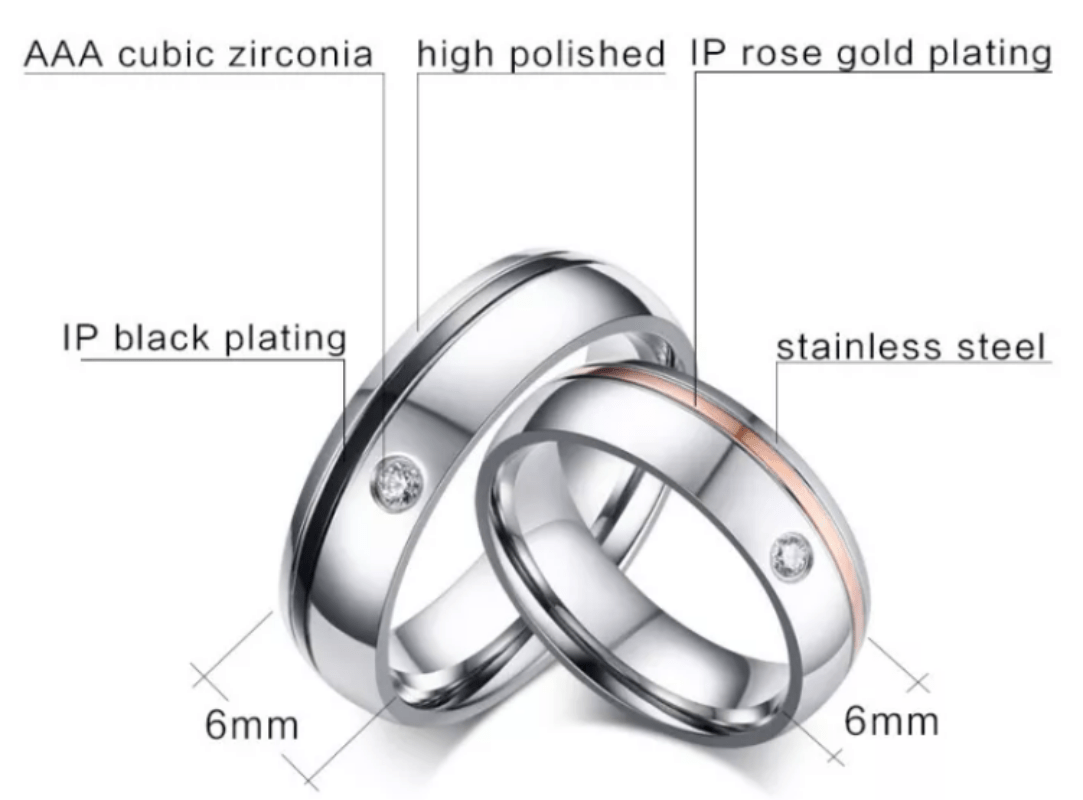 Steel Rose Gold 6mm Wedding Engagement Ring for Couple