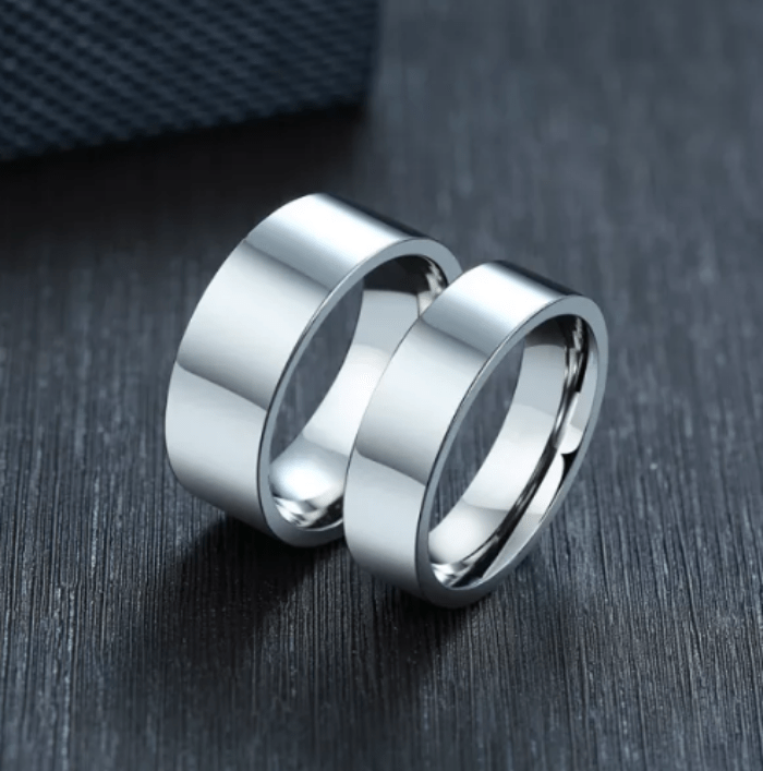 Steel Flat Wedding Engagement Ring for Couple