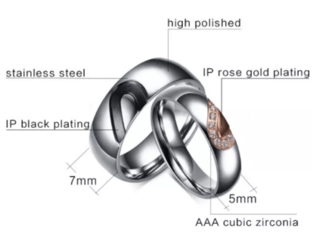 Steel Heart Wedding Engagement Ring for Couple