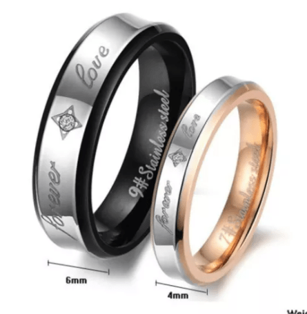 Steel Black Forever Love Wedding Engagement Ring for Couple