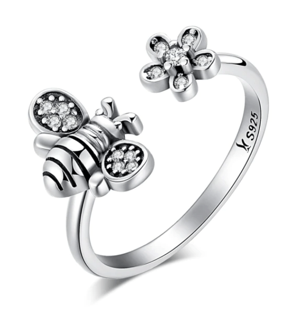 Silver Adjustable Bee Ring