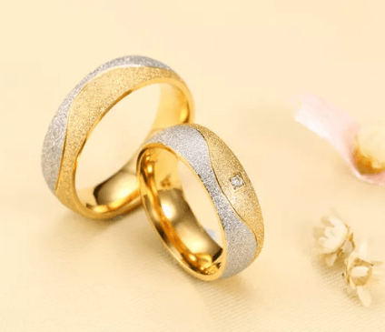 Steel Gold Sand finish wedding  Ring for Couple