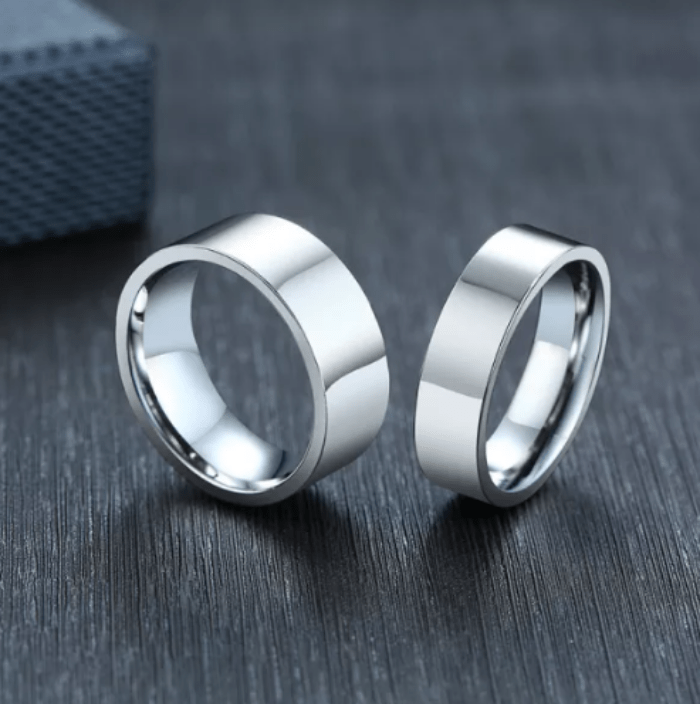 Steel Flat Wedding Engagement Ring for Couple