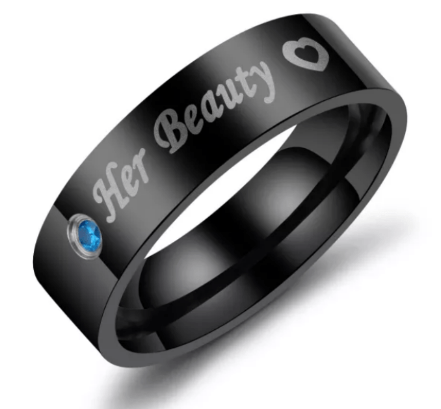 Steel Black Love Wedding Engagement Ring for Couple