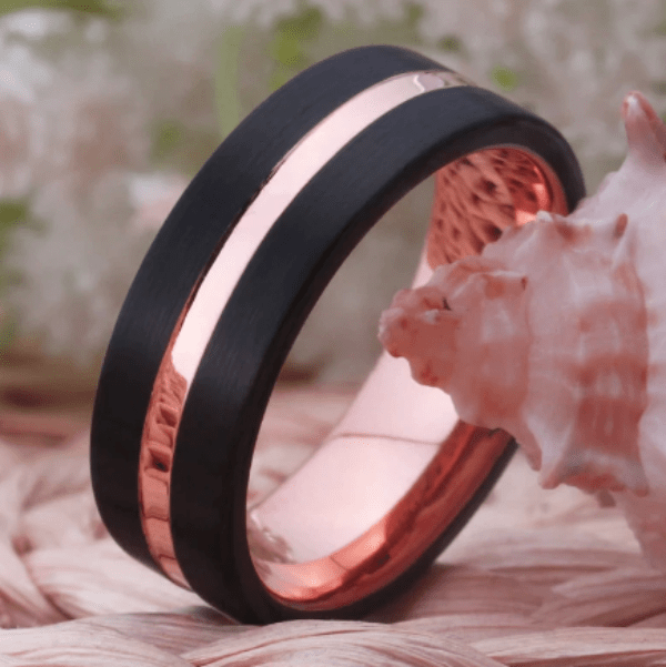 Rose Gold Black Tungsten Ring