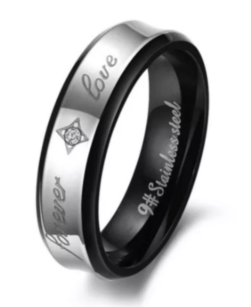 Steel Black Forever Love Wedding Engagement Ring for Couple