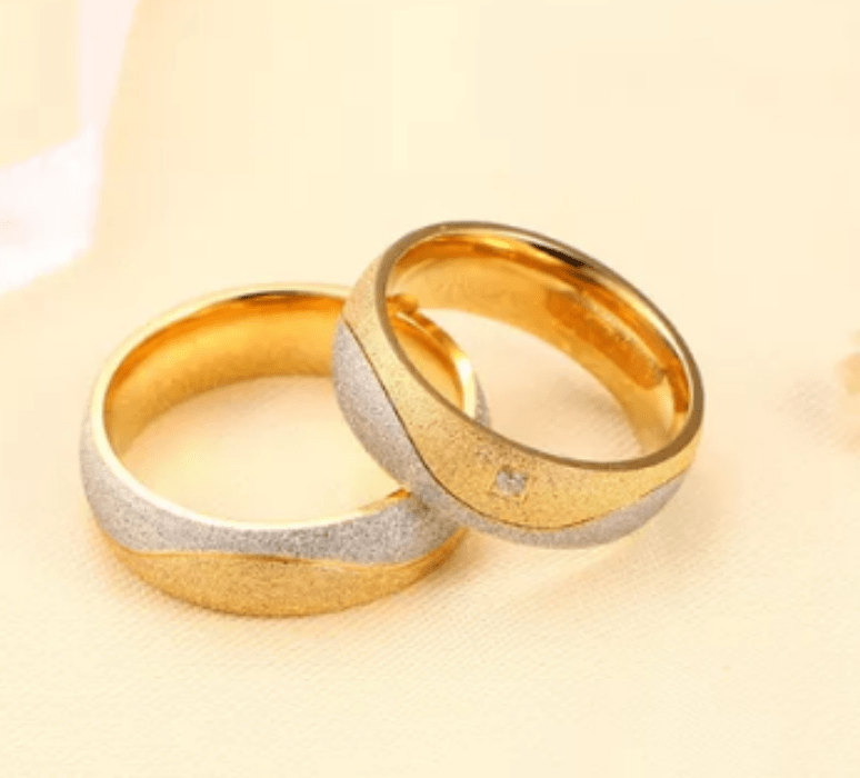 Steel Gold Sand finish wedding  Ring for Couple