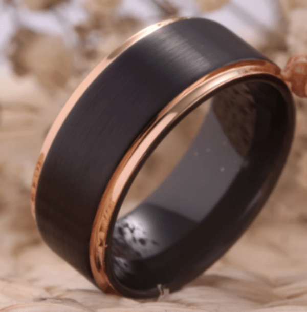 Rose Gold Black Couple Wedding Engagement Ring