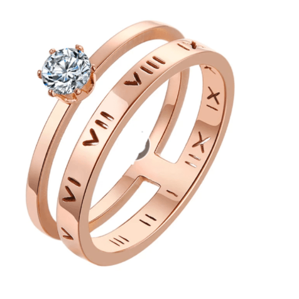 Roman Numeral Rose Gold Wedding Ring for Women