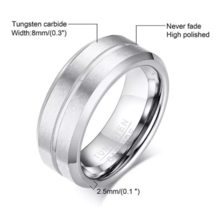 Silver Grooved Tungsten Ring