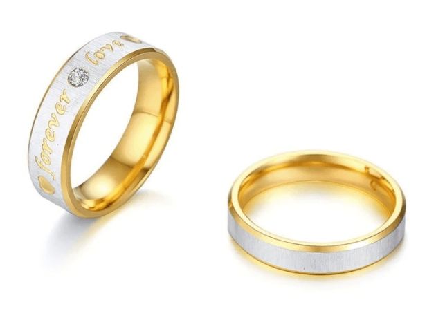 Steel Gold Forever Love Wedding Engagement Ring for Couple