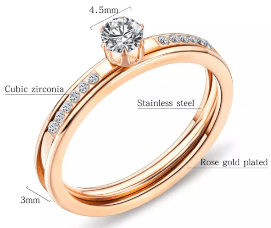 Steel Rose Gold Women's Double Ring