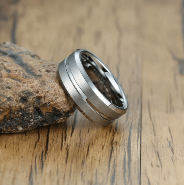 Silver Grooved Tungsten Ring